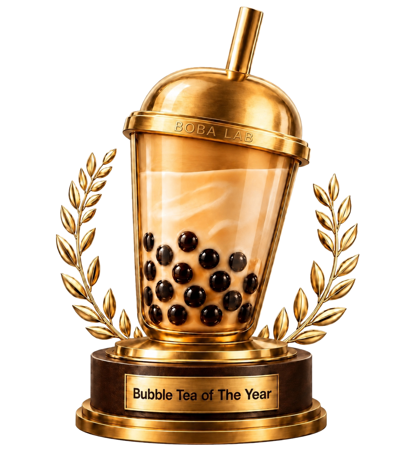 Golden Boba Awards trophy — a golden bubble tea cup
